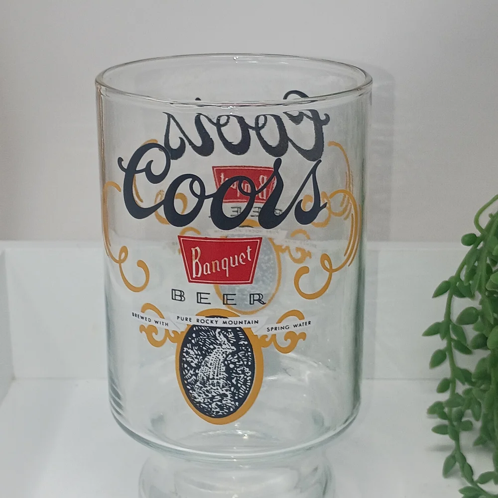 Coors Banquet Beer Glass - Clear Glass with Gold & Red Accents